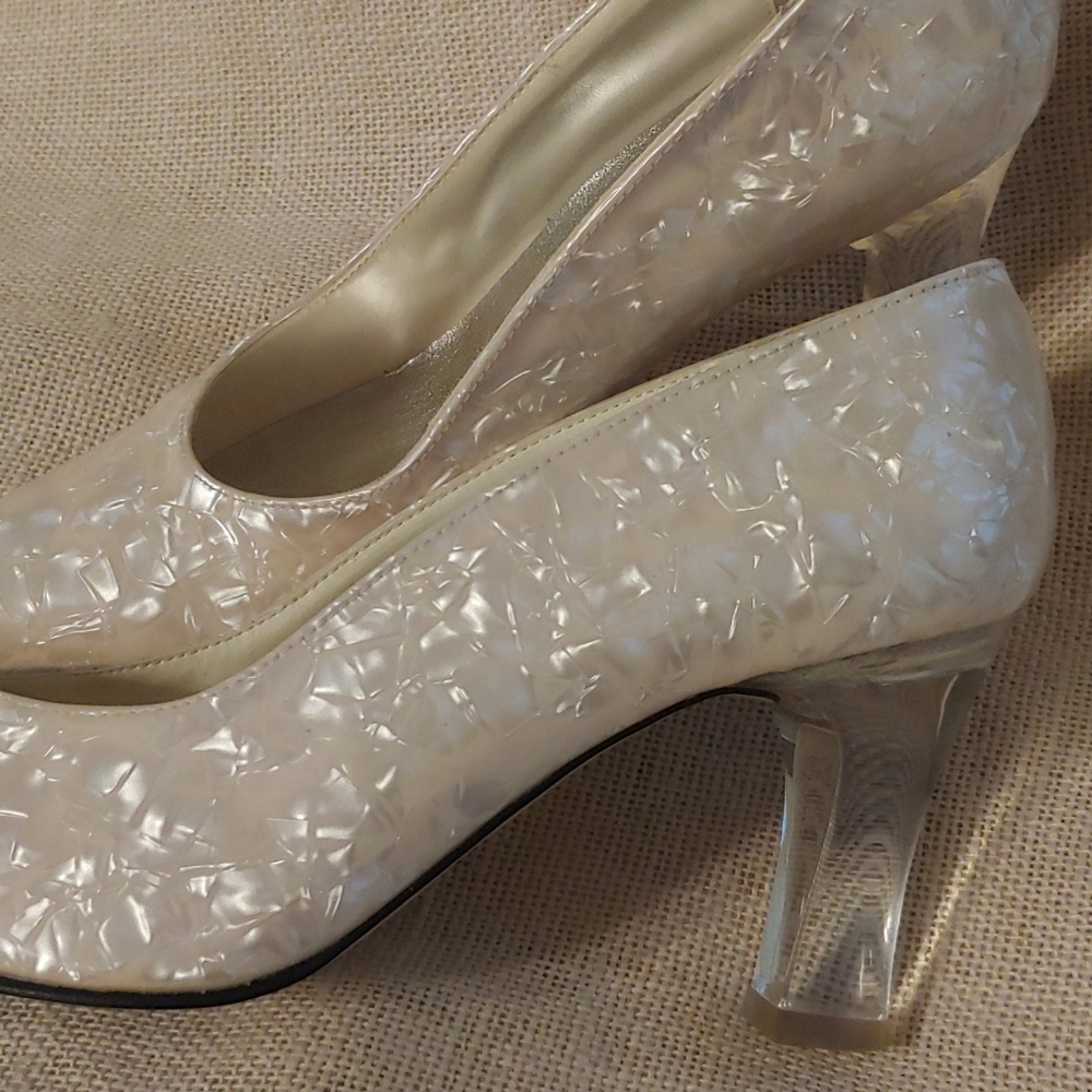 J. Renee Pearl Clear Chunk Heel Pump
